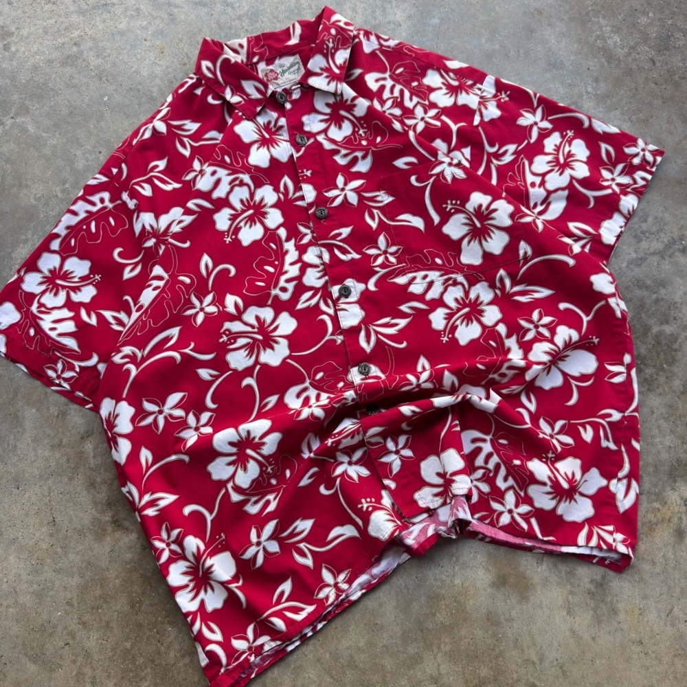Vintage 90s Hilo Hattie Hawaiian Shirt Floral Made in Hawaii Red XL (f7) - Picture 2 of 7